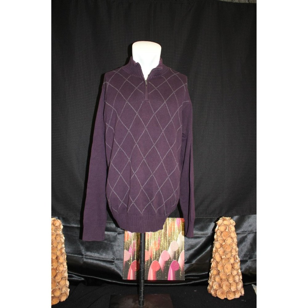 Van Heusen Men's pullover sweater  Large/ Purple with gray stripes   100% Cotton